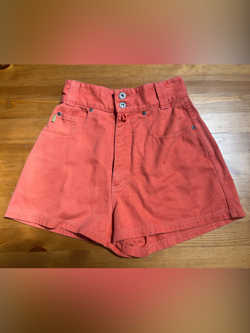 Cinched waist coral denim shorts - Esprit
